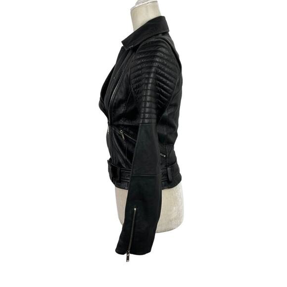 Zara Black Quilted Genuine Sheep Leather Cropped Moto Biker Blogger Jacket XS - Picture 7 of 16